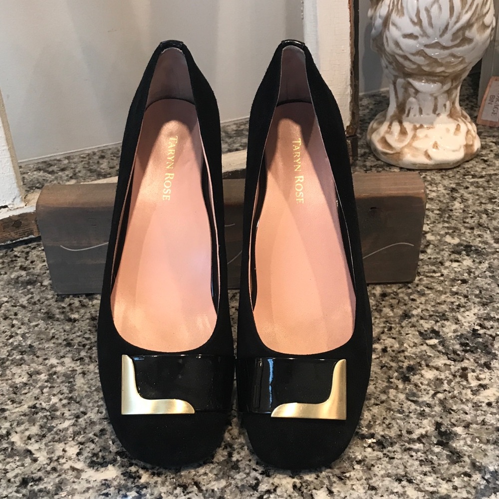 Taryn Rose black kid suede square heel pumps 9.5
